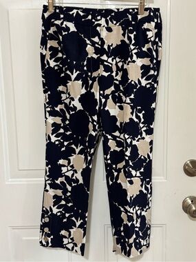 Rafaella Navy and Cream Floral Cropped Wide-Leg Pants